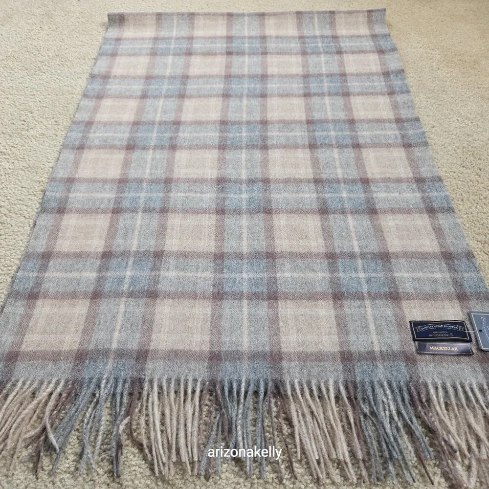 NWT James Pringle Weavers 100% Wool Plaid MacKellar Tan, Grey & Brown